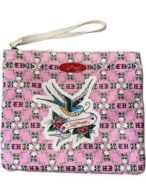 Ed Hardy Pink Tattoo-Print Wristlet Clutch